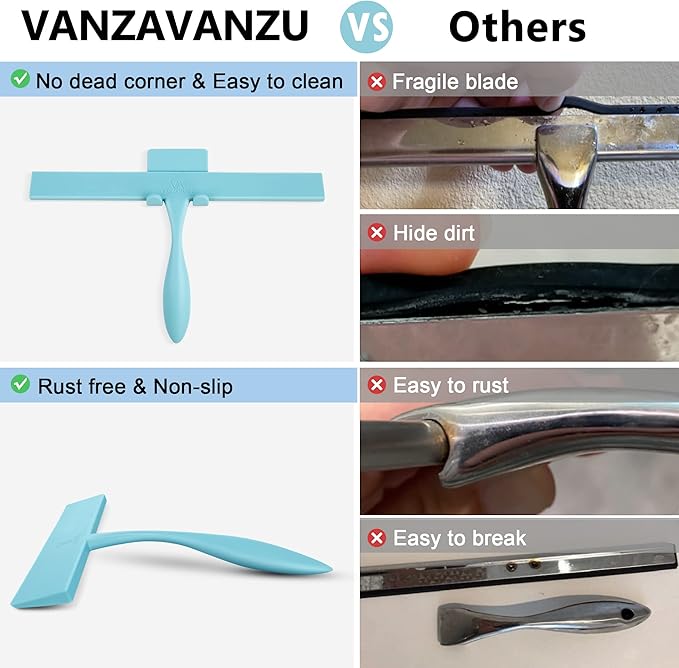 Squeegee for Shower Glass Door, 11-Inch Shower Squeegee for Glass Doors, Bathroom Silicone Squeegees Wiper for Shower with Non-Slip Handle, No-Drilling Silicone Hanging Hook, for Tiles (Blue)