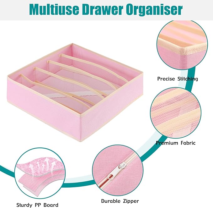 Bra Storage Drawers Organizer for Clothing Underwear Drawer Organizer Dividers Foldable Storage Cube Bins for Bra,Socks, Underwear,3 Pack （Pink）