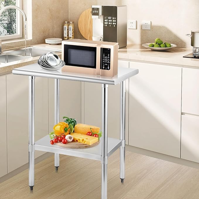 STABLEINK NSF Stainless Steel Table, 30 x 18 Inches Metal Prep & Work Table with Adjustable Undershelf, for Commercial Kitchen, Restaurant, Hotel and Garage