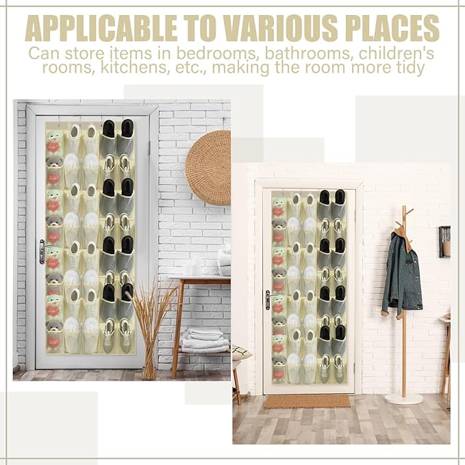 Windyun 2 Pack 40 Over the Door Shoe Organizers Large Mesh Pocket Hanging Shoe Rack for Closet Nonslip Behind Door Storage Holder Back to School Organizer for Dorm Room College Storage (Beige)