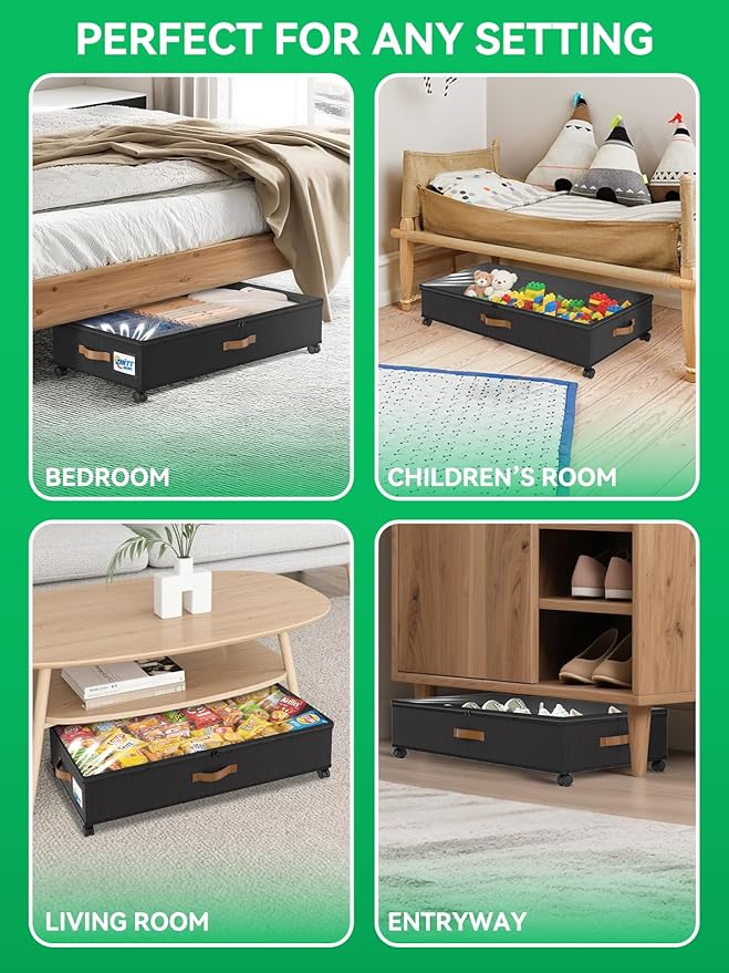 2Pack Under Bed Storage with Wheels, Scalable Under Bed Shoe Storage Containers, Clothes Organizer & Bedroom Furniture Organizers (Basic Style)