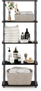 Furinno Turn-N-Tube 5-Tier Multipurpose Shelf / Display Rack / Storage Shelf / Bookshelf, Classic Tubes, Black/Grey