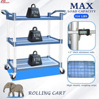 AQNIEGEP Utility Cart with Wheels, 510lbs Heavy-Duty Food Kitchen Cart & Rolling Service Cart for Restaurant Commercial Office, Lockable Wheels & Tool-Free Assembly, 3-Tier, Grey