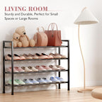 Bumusty 4-Tier Expandable Shoe Rack for Closet, 18“-33” Adjustable Shoe Rack for Small Space, Small Shoe Organizer for Front Door, Sturdy Metal, Black