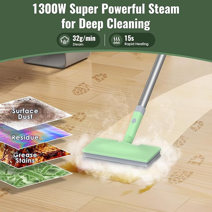 FEPPO Steam Mop with Detachable Handheld Steam Cleaner for Home and Floor Cleaning, 10-in-1 Multi-purpose Attachments & 2 Pads, Powerful Steamer for Floors, Hardwood, Tiles,Grout,Windows,Kitchen,Bath