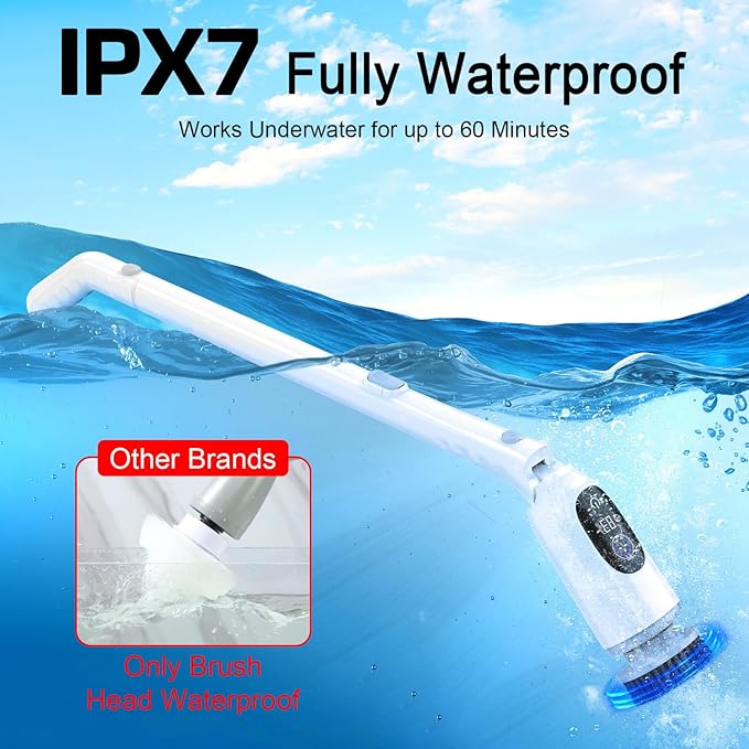 Shower Scrubber, Electric Spin Scrubber with 2025 New Upgraded Motor, User-Friendly Design, 3 Adjustable Angles & Speeds, 8 Brush Heads for Cleaning Bathroom, Cleaning Supplies for Tire, Windshield