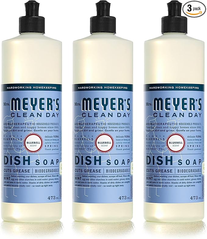 MRS. MEYER'S CLEAN DAY Liquid Dish Soap, Biodegradable Formula, Bluebell, 16 fl. oz - Pack of 3