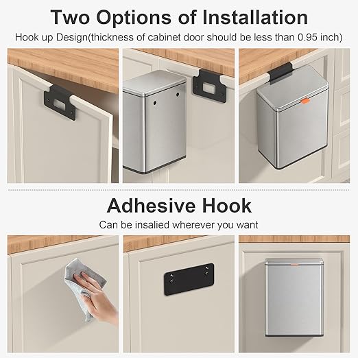 Mbillion Kitchen Compost Bin Hanging Trash Can with Lid 2.1 Gallon Stainless Steel Garbage Can for Kitchen Cabinet Door Mounted Trash Can Under Sink Door RV Bathroom,Silver