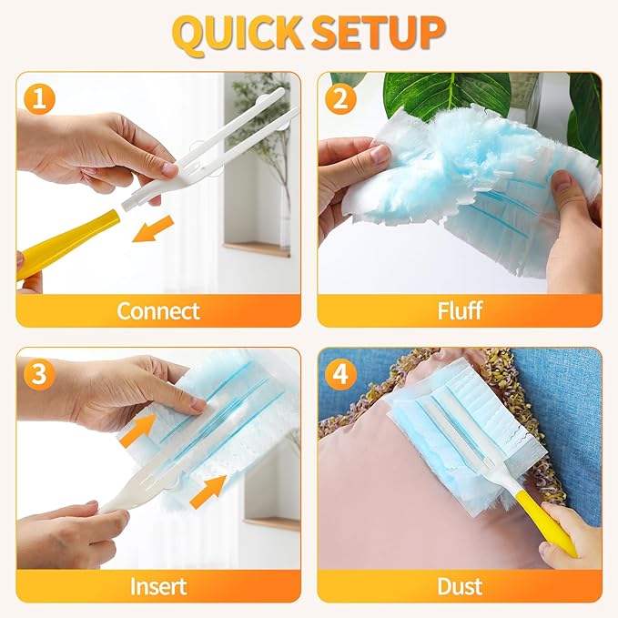 60 Count Electrostatic Duster Refills Compatible with Swiffer Duster,Multi-Surface Dusting Refills,Microfibre Dusters for Cleaning with 1Pcs Short Handle,Unscented