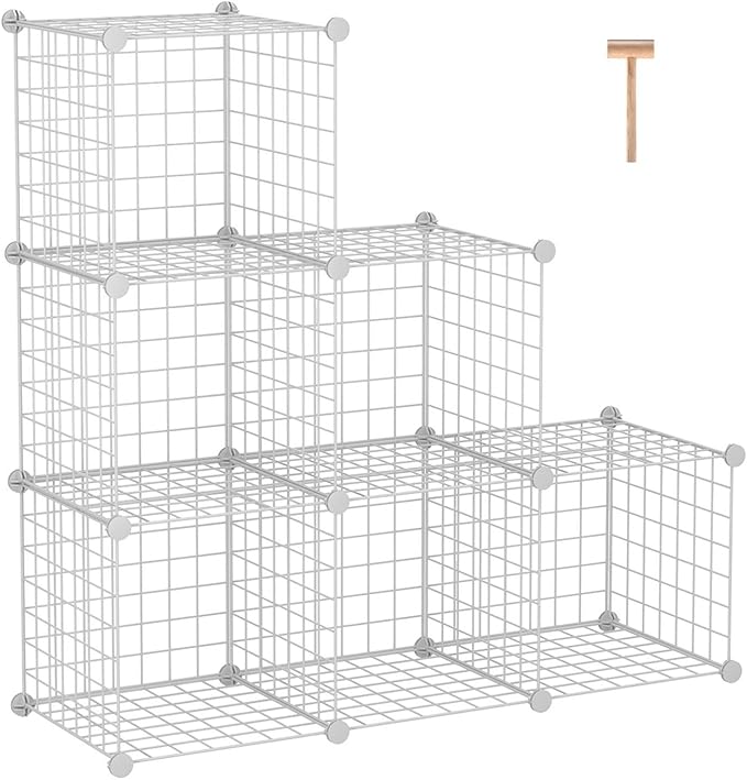 C&AHOME Wire Cube Storage, 6 - Cube Organizer Metal C Grids, Modular Shelves Units, Storage Bins Shelving, Closet Organizer, Ideal for Home, Office, Living Room, 36.6”L x 12.4”W x 36.6”H White