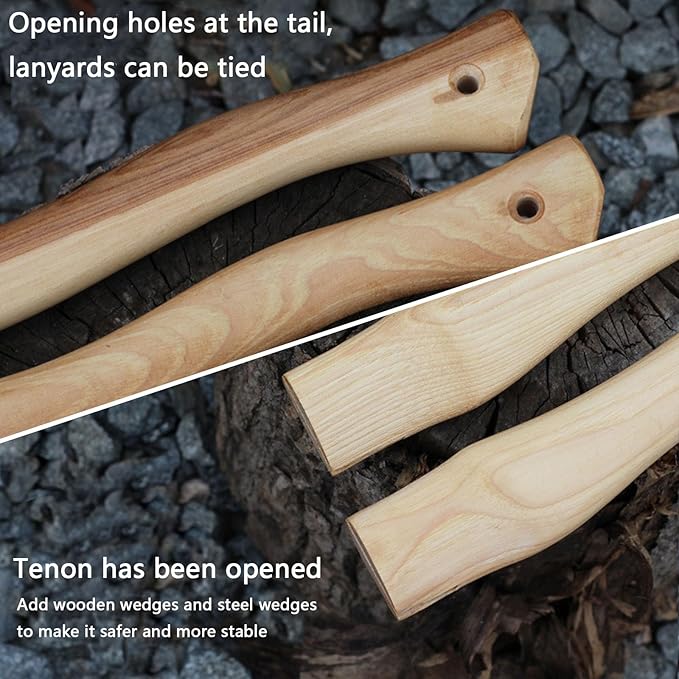 2 Pack Axe Handle Replacement for Camping Gardening Axe, 13in Hickory Hatchet Handle Replacement with Wooden and Steel Wedges Camping Essentials