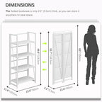4NM No-Assembly Folding Bookshelf Storage Shelves 4 Tiers Vintage Bookcase Standing Racks Study Organizer Home Office (All White)