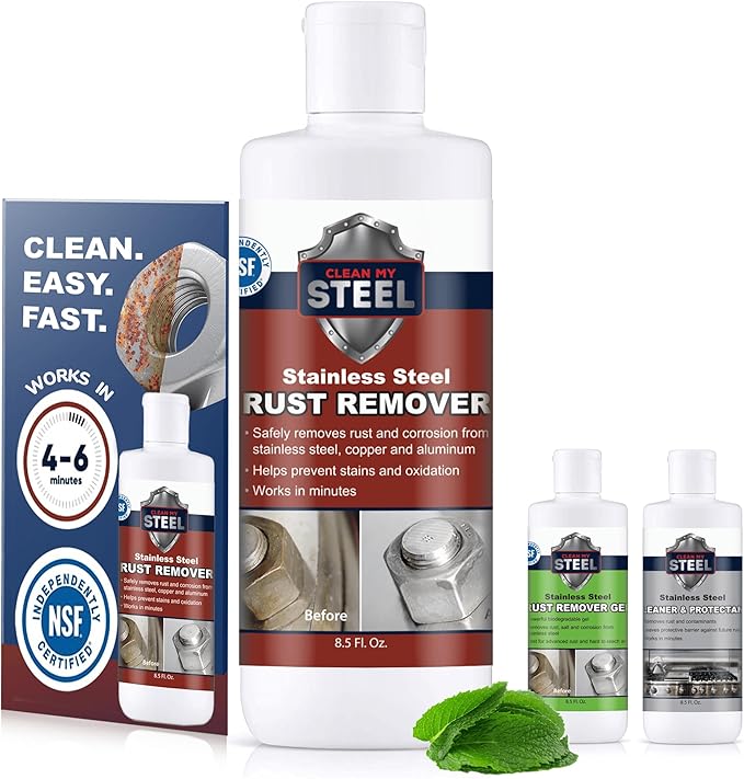 CLEAN MY STEEL 8.5 oz Stainless Steel Rust Remover – NSF Approved Non-Toxic Fast-Acting Rust Stain Remover for Appliances, Sinks & Grills