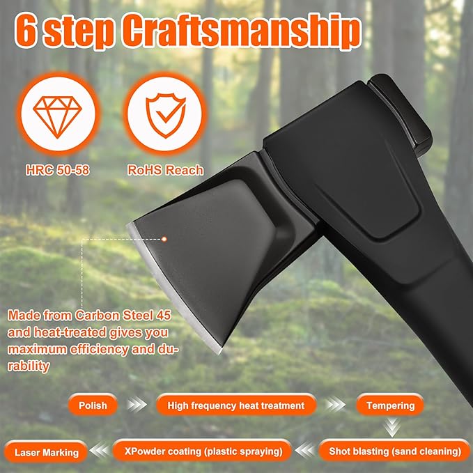 X28 Splitting Axe, 28” Camping Outdoor Hatchet for Wood Splitting and Kindling, Forged Carbon Steel Heat Treated Hand Maul Tool, Nylon Hollow Handle Shock Reduction Handle
