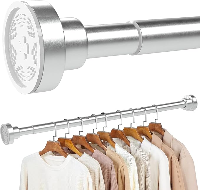 No Drilling Closet Rod, 27.5-39 Inches Hanging Closet Rod for Clothes, Closet Bar & Pole Heavy-duty, Closet Rods for Hanging Clothes For Closet Wardrobes Bathroom Laundry RV Curtains,Nickel