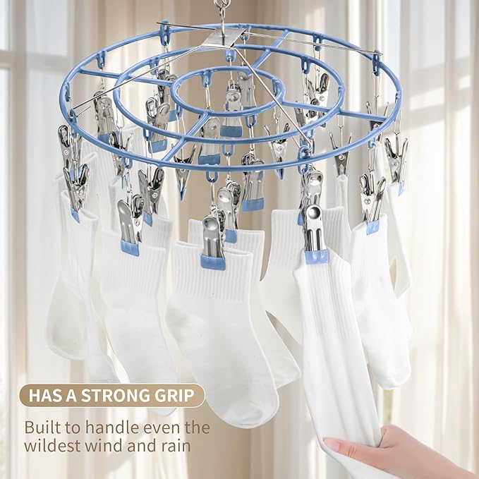 Drying Rack Clothing With 24 Clips， Clothes Hanger Sock Underwear Laundry Hangers Hanging Herb Dryer Ropa Socks Stainless Steel Bras Wet Racks Secar Flower Baby Lingerie Portatil Secador Colgar