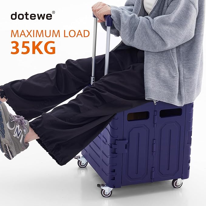 Folding Utility Cart Portable Rolling Crate Handcart Foldable Shopping Trolley Collapsible, with Lid, on Wheels, for Grocery, Garden, Office, Storage, Teacher, Tool (Purple)