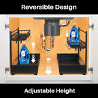 2 Tier Under Sink Storage & Organisation, Under Bathroom Cabinet Storage, Kitchen Sink Organiser Rack, Multi-purpose Under Sink Shelf Organizer (Black)