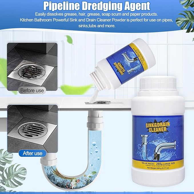 Sink Drain Cleaner, Powerful Pipeline Dredging Agent, Drain Clog Remover for Unclogs Bathroom and Kitchen Sinks, Drains (2PCS)