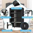 Calmootey Portable Closet, Wardrobe with 6 Shelves and Hanging Rod, Storage Organizer for Bedroom, Non-Woven Fabric Cover with 4 Side Pockets, Includes 2 Storage Bags for Clothes, Black