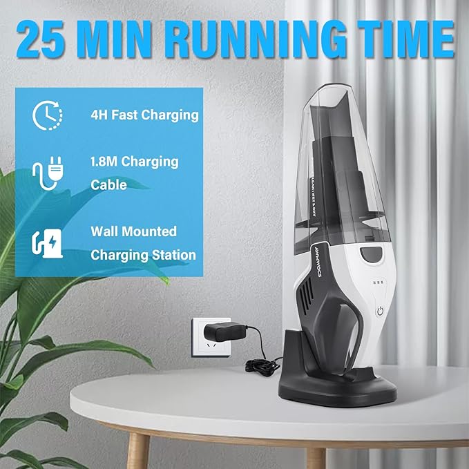 9700Pa Handheld Vacuum Cordless, 100W Portable Car Vacuum, Wet Dry Hand Held Vacuum, Lightweight Low-Noise Washable HEPA Filter Vacuum Cleaner for Car/Home/Pet/Office