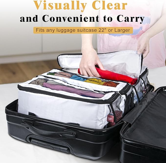 Suitcase Organizer, Carry On Closet Luggage Organizer Accessories - Foldable, Hangable Portable Hanging Travel Shelves With Shoulder Strap - Medium, White