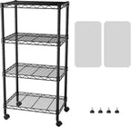 SINGAYE 4 Small Shelves Storage Shelf Wire Shelving Unit Metal Shelf Adjustable Organizers Storage Shelving with Wheels for Bathroom Laundry Room Kitchen Pantry12”D x 18”W x 45”H Black