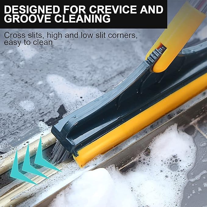 2 in 1 Floor Brush Scrubber with Long Handle Grout Brush 3 Poles 53.5'' New Upgrade Stiff Bristle Cleaning Scrub Brush with Squeegee 120°Rotating Tile Brush for Cleaning Bathroom Glass Patio Kitchen