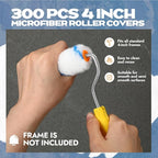 Leumoi 300 Pcs 4 Inch Mini Paint Roller Cover 1/2" Nap Small Microfiber Roller Covers Home Repair Tools House Household Supplies Kit(Blue, White)