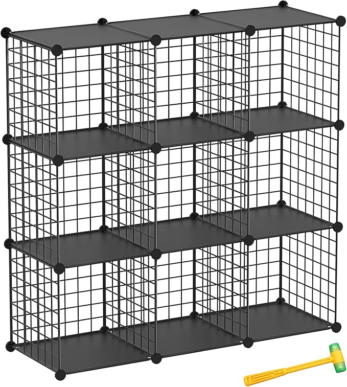 TUMUCUTE Wire Cube Storage Organizer, 9-Cube Metal Storage Shelves Bookshelf, Stackable Modular Closet Organizer for Bedroom Living Room, Office, Storage Shelves