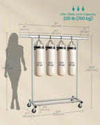SONGMICS Clothes Rack with Wheels, Heavy-Duty Clothing Rack for Hanging Clothes, Portable, 17.7 x (36.2-52) x 63.6 Inches, with Extendable Rail, 220 lb Load Capacity, Silver UHSR13SV1
