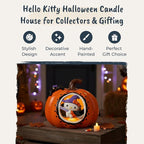 Blue Sky Clayworks Hello Kitty Pumpkin Cut Candle House, Ceramic, 7.125" L x 7" W x 6" H, Witchy Window Glow