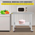 Vevor Mophorn Stainless Steel Work Table 36x24 Inch with 4 Wheels, Casters Heavy Duty Food Prep Worktable for Commercial Kitchen Restaurant, Silver