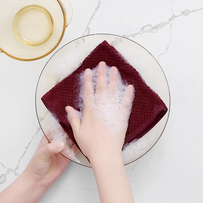 Homaxy 100% Cotton Waffle Weave Kitchen Dish Towels, Ultra Soft Absorbent Quick Drying Cleaning Towel, 13 x 28 Inches, 6-Pack, Burgundy