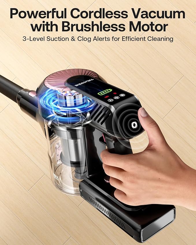 Cordless Vacuum Cleaner, 40Kpa 45Mins Vacuum Cleaners for Home, 8-in-1 Lightweight Stick Vacuum with Powerful Suction, Anti-tangle Wireless Vacuum for Carpet, Tile, Pet Hair, Hardwood Floors, Black