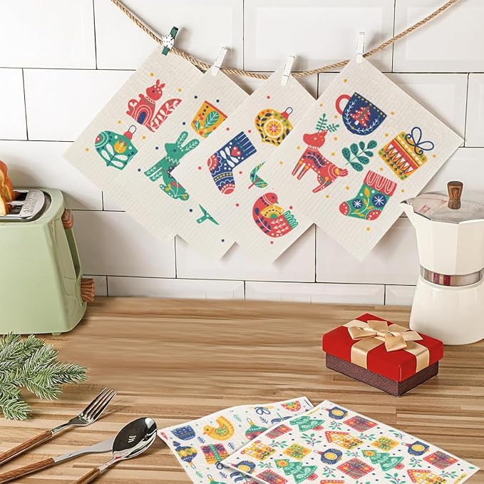 6 Pack Swedish Dishcloths for Kitchen |Watercolor Dish Towels | Reusable Paper Towels Washable | Non-Scratch Cellulose Sponge Cloths | No Odor, Biodegradable, Swedish Cloths, Pattern
