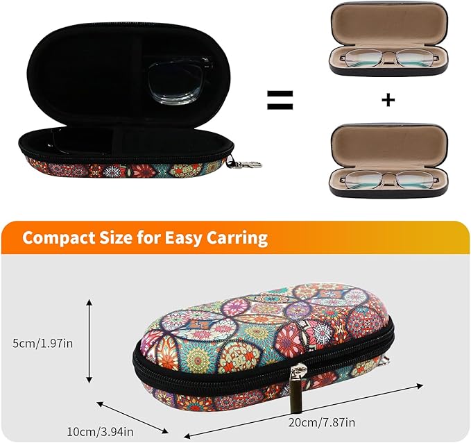 Double Eyeglasses Case, Hard Shell Dual Sunglasses Organizer with Zipper Clip Travel Glasses Storage for Women Men
