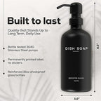 Black Glass Hand and Dish Soap Dispenser Set by Brighter Barns - Kitchen Soap Dispenser Set & Pump - Glass Bottles for Kitchen Sink - Modern Farmhouse Counter Decor, Neutral Home Decor, Gifts (Black)