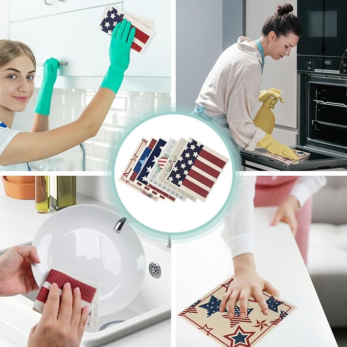 6 Packs Swedish Kitchen Dish Cloths - Reusable Paper Towels for Counters & Dishes - Eco-Friendly Cellulose Sponge Cloth - Assorted (Flag)