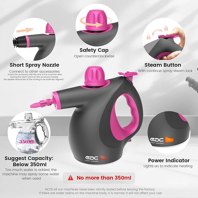 Handheld Steam Cleaner for Home, Pressurized Steamer with 16 Accessories, Chemical-Free & Portable Cleaning, Multipurpose Steamer for Cleaning for Home, Car, Furniture, Floor, Windows, Tile & More