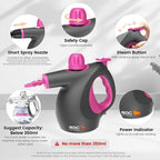 Handheld Steam Cleaner for Home, Pressurized Steamer with 16 Accessories, Chemical-Free & Portable Cleaning, Multipurpose Steamer for Cleaning for Home, Car, Furniture, Floor, Windows, Tile & More