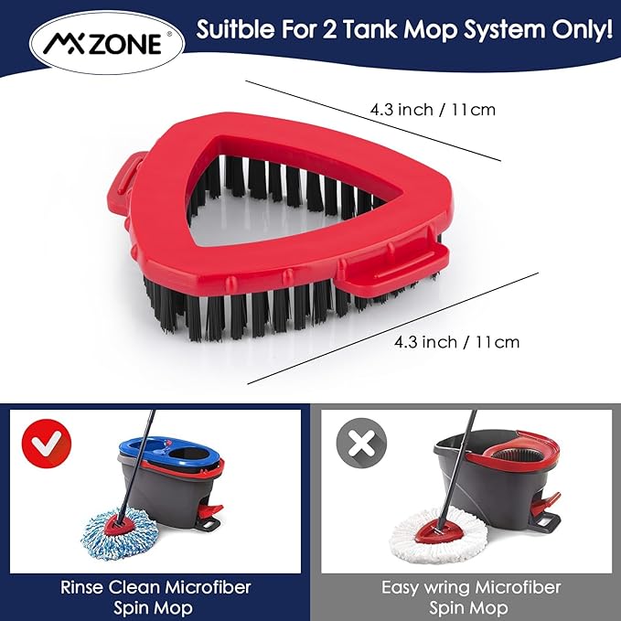 Scrubber Mop Head Compatible with O Cedar RinseClean 2 Tank System, Spin Mop Scrub Brush Head Replacement, Hard Bristle Bathroom Cleaning Brush, Tub Scrubber, Not Fit EasyWring 1 Tank