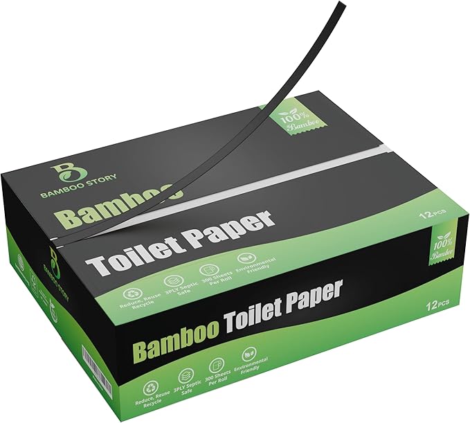 Eco Toilet Paper, 12 Rolls, 3-Ply, 300 Sheets, 100% Unbleached Bamboo, Chemical-Free, PFAS-Free, Vegan, Plastic-Free, Plant-Based Tissue, FSC Certified, Gentle, Strong & Sustainable