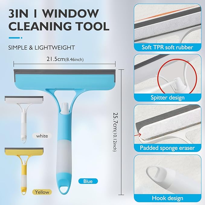 3 in 1 Window Cleaning Scraper, 3 in 1 Spray Squeegee for Window Cleaning, 2025 New with Brush and Built-in Spray Bottleall-Purpose Shower Glass, Mirrors, Car, Home Window Cleaner Tool (B)