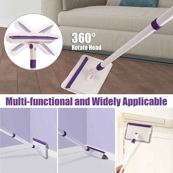 Baseboard Cleaner Tool with Handle, 60" Extendable Long Handle Baseboard Cleaner with 5 Reusable Pads for Baseboards Cleaning, Ceiling, Wall, Floor, Bathroom Kitchen