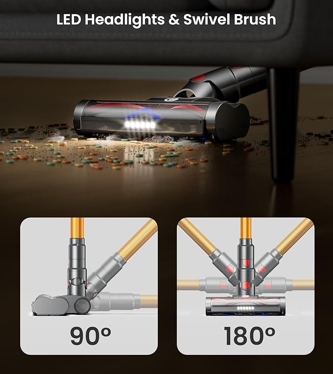 Cordless Vacuum Cleaner, 500W/45Kpa Vacuum Cleaners for Home with LED Display, 8 in 1 Lightweight Stick Vacuum with 60Min Runtime, Anti-tangle, Wall Mount Charging for HardFloor/Carpet/Pet Hair