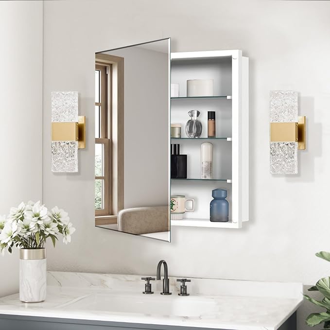 Bathroom Medicine Cabinet with 28x28 in Square Beveled Frameless Mirror,Wall Mounted Mirror Cabinet for Bathroom Toilet Kitchen,Recess or Surface Mount