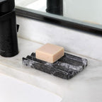 Marble Soap Dish, Bar Soap Holder Shower, Black Soaps Bathroom Saver with Water Ripple Design, Easy Cleaning Natural Stone Sponge Holder for Kitchen Sink, Executive Jewelry Ring Tray