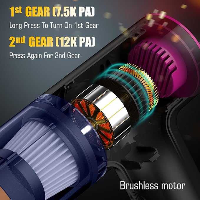 Handheld Car Vacuum Portable Cordless Cleaner, Dual Suction 7.5K & 12k Pa, Mini, Handheld, Small, Powerful, Portable | Blower, Inflator, Deflator & Dustbuster | for Car, Home, Kitchen & Office| Black