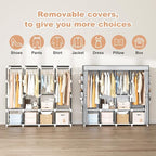 Portable Closet for Hanging Clothes, 67 Inch Wide Portable Wardrobe Closet with Cover, 4 Hanging Rod, Storage Shelves and Side Pockets, Large Free Standing Closet for Bedroom, Printing